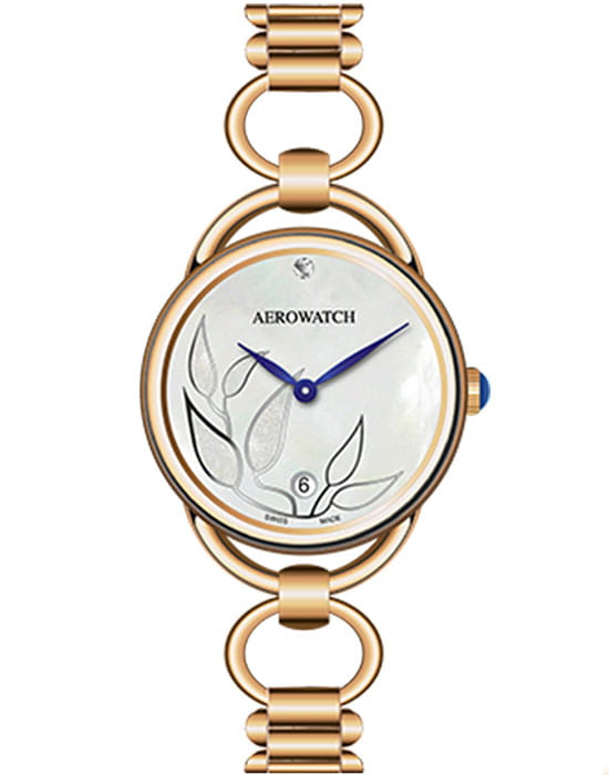 Aerowatch Aerowatch Diamonds 07977 JA02 M  07977 JA02 M кварцевые женские часы перламутровый циферблат, браслет сталь c pvd покрытием — вид спереди